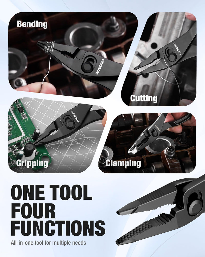 WORKPRO 2-Piece Mini Pliers Set with Pouch, 4-Inch Water Pump Plier & 4.5-Inch Long Nose Slip Joint Plier, Heavy-Duty Alloy Steel Mini Adjustable Plier, EDC Pliers for Tight Spaces & Versatile Use Black 2PCS-Long Nose & Water Pump Pliers