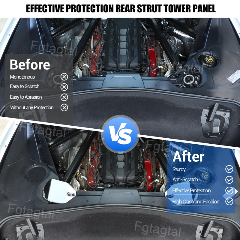 Rear Strut Tower Cover Compatible with Chevrolet Corvette C8 Stingray 2020-2024, ABS Engine Bay Rear Shock Absorbing Tower Protection Panel Cover Trim Accessories, 2PCS (Silver) Silver