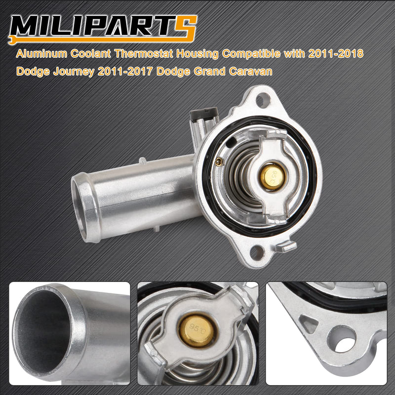 Aluminum Coolant Thermostat Housing Assembly Compatible with 2011-2020 Dodge Journey Avenger Grand Caravan 2014-2021 Jeep Cherokee 2012-2021 Ram C/V ProMaster 1500 2500 3500 2011-2017 Chrysler 200 5184570AG(Upgrade Aluminum)