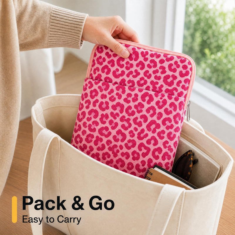 Padded Ereader Sleeve Pouch - Protective Book Sleeve for Kindle | 6-7 Inch Pink Leopard Print Tablet Paperbacks Bag Carrying Reading Accessories Bookish Gifts for Bookworms Reading Lovers