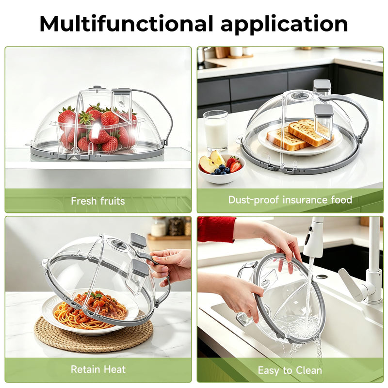 UFORU Foldable Microwave Splatter Cover with Water Steamer, 10 Inch Microwave Cover for Food,Upgraded Clear Plastic Plate Cover with Handle, Space-Saving Splatter Guard for Microwave, Dishwasher Gray 10inch