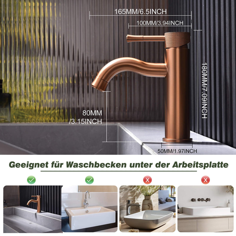Rose Gold Bathroom Faucet, with Splash Sprayer Extender Aerator, Single Hole with Deck, for Vanity Farmhouse and RV Rose Gold