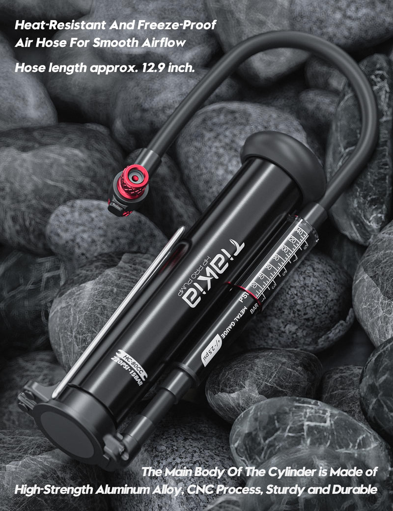 Tiakia Bike Pump with Gauge, High Pressure Bicycle Pump High Volume Portable Hand Air Pump Fit Presta, Schrader Valves Aluminum Bike Tire Pump for Mountain Road Bike, Strollers, Balls Mini Bike Pump 220PSI
