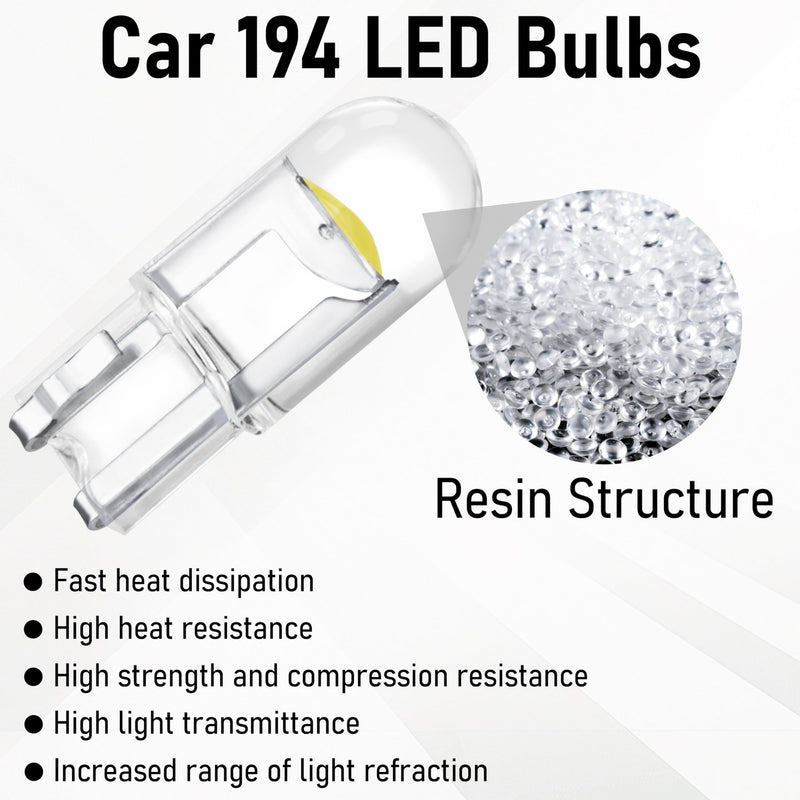 30 PCS Car 194 LED Bulbs, 168 2825 W5W T10 Wedge COB LED Replacement Bulb, 6000K License Plate Light Bulb, Error Free Interior Bulb for Dashboard Light, Dome Lights,License Plate Lights (White) white
