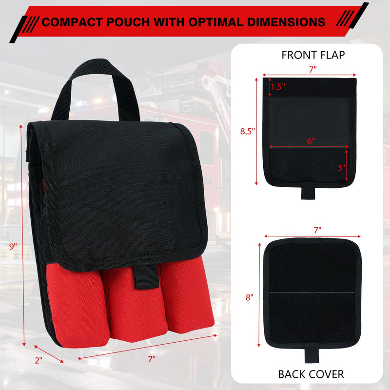 MELOTOUGH 7-Pocket Firefighter Tool Pouch with Carry Handle and Flap, Fits in Bunker Gear Pocket, Tool Organizer Red