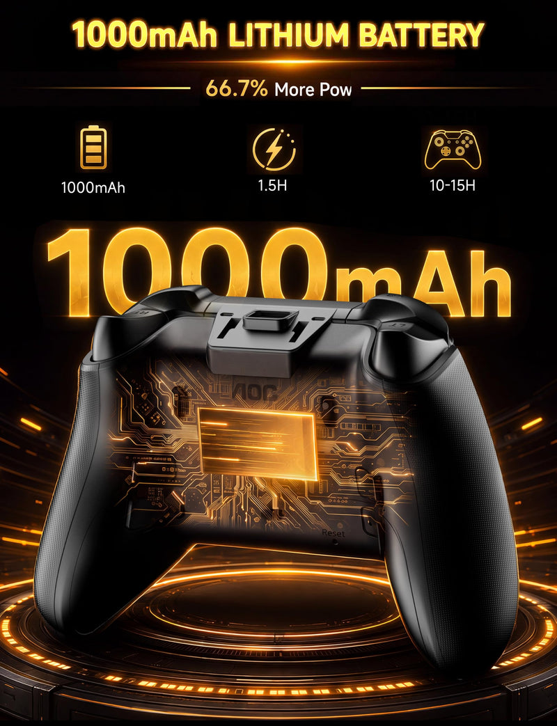 AOC PC Controller with Interactive Screen, Hall Effect Sticks & Triggers | for PC/Switch/Switch 2/PS4/iOS/Android/Steam Deck, BT/2.4G/Wired, Screen Setup,No-Drift Hall Joysticks, Macro,RGB, Up to 18H Black