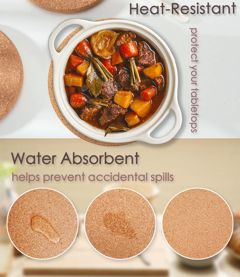 Cork Trivet, 6 Pcs High Density Thick Cork Trivets for Hot Dishes, 10 Inch Heat Resistant Multifunctional Coaster, Hot Pads for Table & Countertop 6 Pcs, 10"