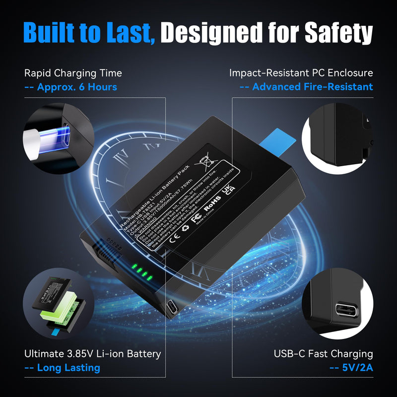 Fulpower 15000mAh Replacement Battery for eufy FamiLock S3 Max,S3 | 3.85V Li-ion, ultra-long standby, LED indicator, fireproof PC case, multi-protection, USB-C cable, eufy battery replacement