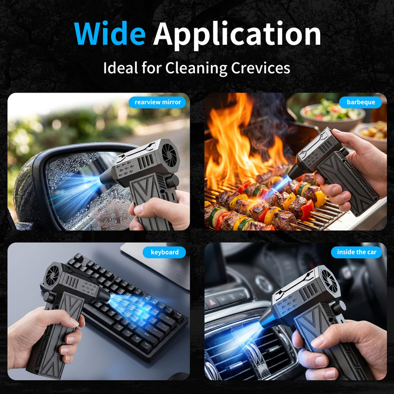 Compressed Air Duster 130000RPM Brushless, Rechargeable Cordless Electric Air Blower, Infinite Variable Speed Dust Remover Cleaner for Computer Keyboard Laptop, Home Car Outdoor Use, Black