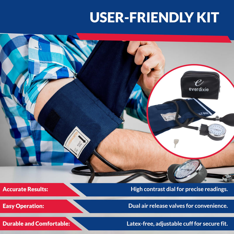 Dixie EMS Aneroid Sphygmomanometer, Manual Blood Pressure Monitor with Cuff, Carrying Case and Calibration Key - Size (13.5” – 20”) Large Adult