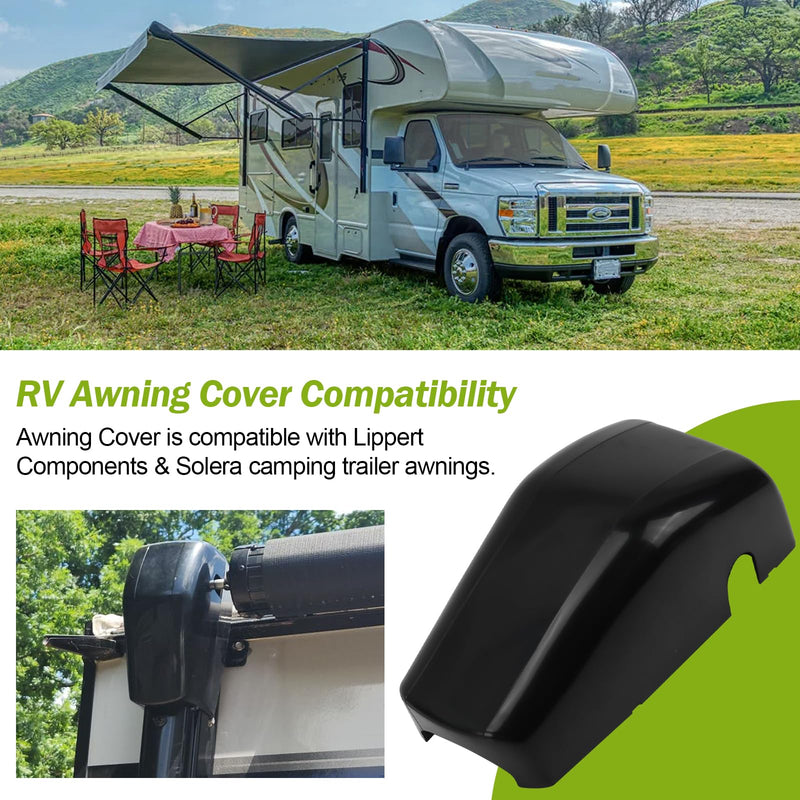 RV Awning Cover for Lippert Components & Solera, Camper Trailer Awning Motor Cap, 643923 Regal End Head Covers Idler Front 9.16 x 4.61 x 3.48 Inches (Black, 1 Pack)