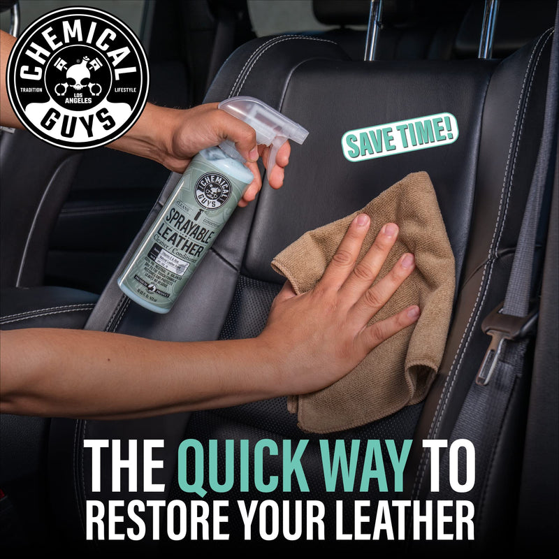 Chemical Guys SPI_103_16 Sprayable Leather Cleaner and Conditioner in One for Car Interiors, Apparel, and More (Works on Natural, Synthetic, Pleather, Faux Leather and More) Leather Scent, 16 fl oz 16 Fl Oz (Pack of 1)