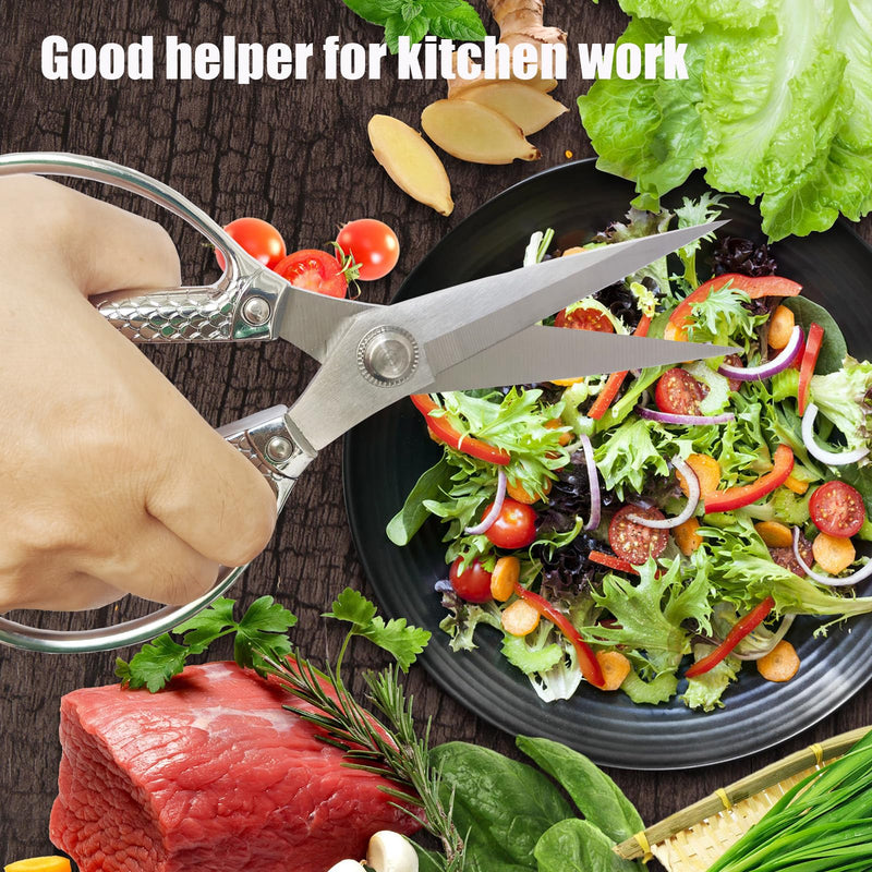 Kitchen Shears 2 Pack, Heavy Duty Poultry Shears, Dishwasher Safe, All Purpose Stainless Steel Utility Scissors for Kitchen, Chicken, Fish, Herbs, Turkey Silver+rose Gold