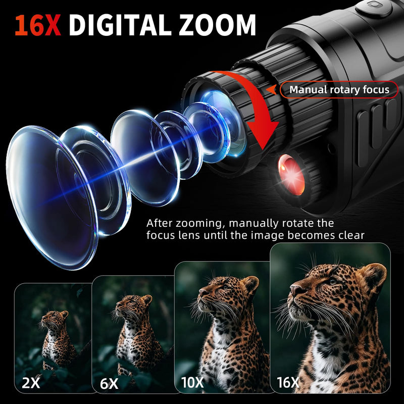 Infrared Night Vision Monocular, Nightvision Goggles Scope for Outdoormen | 16X Digital Zoom, Camera Shooting & Video Recording, 7 Levels IR, Day and Night Use, 32GB SD Card Included