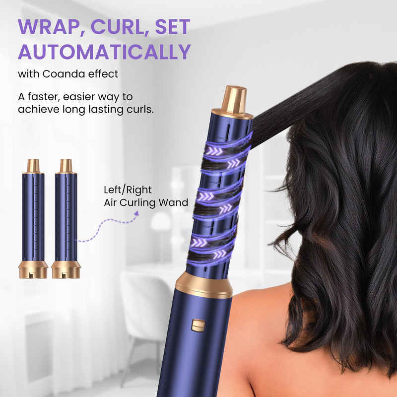  [AUSTRALIA] - Mogawave 5 in 1 Hair Styler,Airbrush Air Styler 1000w Multistyler | Blow Dryer Brush Set, 30mm Air Curler, Hair Styling Tool, Smooth Shine Volumize Curl Straighten Brush,Blow-Out Look Bluegold