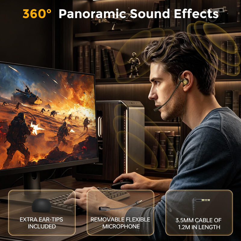 BlueFire Wired Gaming Earbuds with Mic, in-Ear Headphones with Deep Bass, Noise Isolating HiFi Earphones, 3.5mm Plug for PC PS5 Phone, Detachable Mic & Volume Control