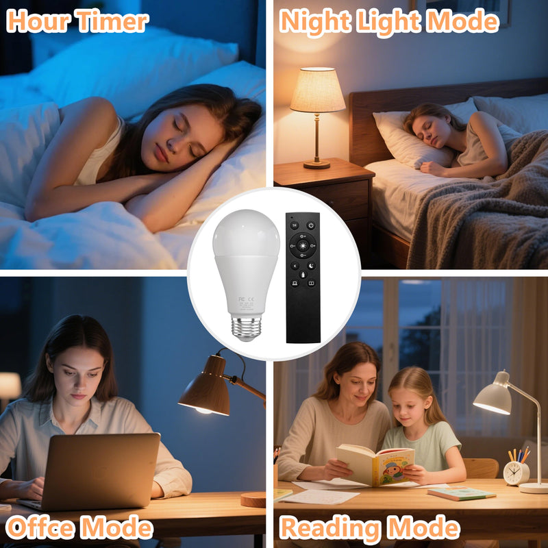 Amber Sleep Light Bulbs with Remote Control, 800LM 9W (60W Equivalent),Circadian Rhythm Light Bulb,Dim,1800K-6500K,E26,2.4G,Warm and Reading Light Bulb for Home Decor,2Bulb&1Remote Amber-9W-1Remote and 2Bulb