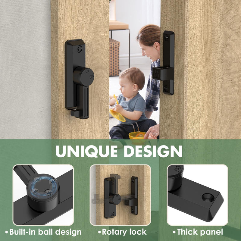 Barn Door Lock Latch, 90/180 Degree Flip Sliding Door Latch for Garage, Bedroom, Cabinet, Sturdy Zinc Alloy Security 90 Degree Lock (Black-1 Pc) Black-1 pc