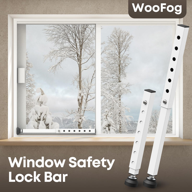 WooFog（Short）Window Security Bar Adjustable, Window Bars Security Inside, Window Lock Bar for Horizontal Sliding Windows, Window Locks for Up and Down Windows, Extends Form 11" to 18" (White-2 Pcs) 11" to 18" White -2 PCS