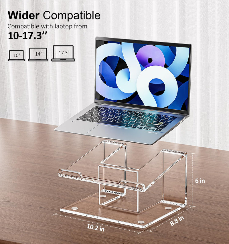 Acrylic Laptop Stand for Desk, Laptop Riser for 10-17.3 Inch Laptops, Ergonomic Computer Stand Holder Compatible with Macbooks and Notebooks- Clear