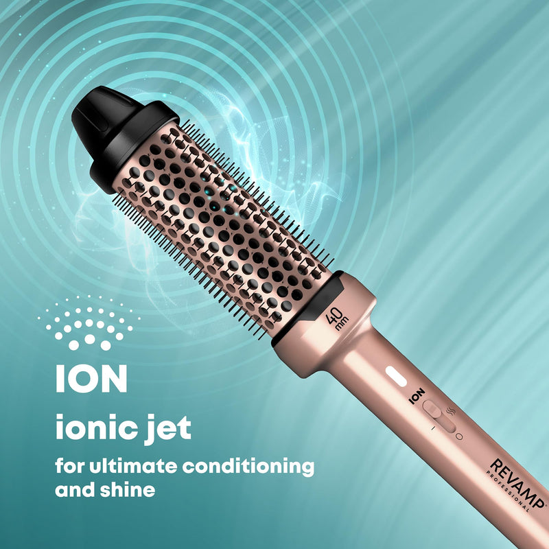 REVAMP Ceramic Hot Brush Styler - Ionic, Fast Heat, Gold Edition, 40 mm | Round Barrel Heated Curling Brush, Volumising, Thermal Styling, Blowout, Waves & Bouncy Curls