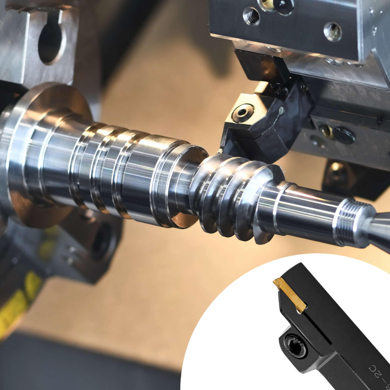 5/8" Large Shank Lathe Grooving & Part-Off Set (3pcs), Internal & External Deep Grooving, 10pcs TiN Coated MGMN200 Inserts, Extra-Rigid Nitrided Stability 2PCS Threading Holder + 10PCS Carbide Inserts