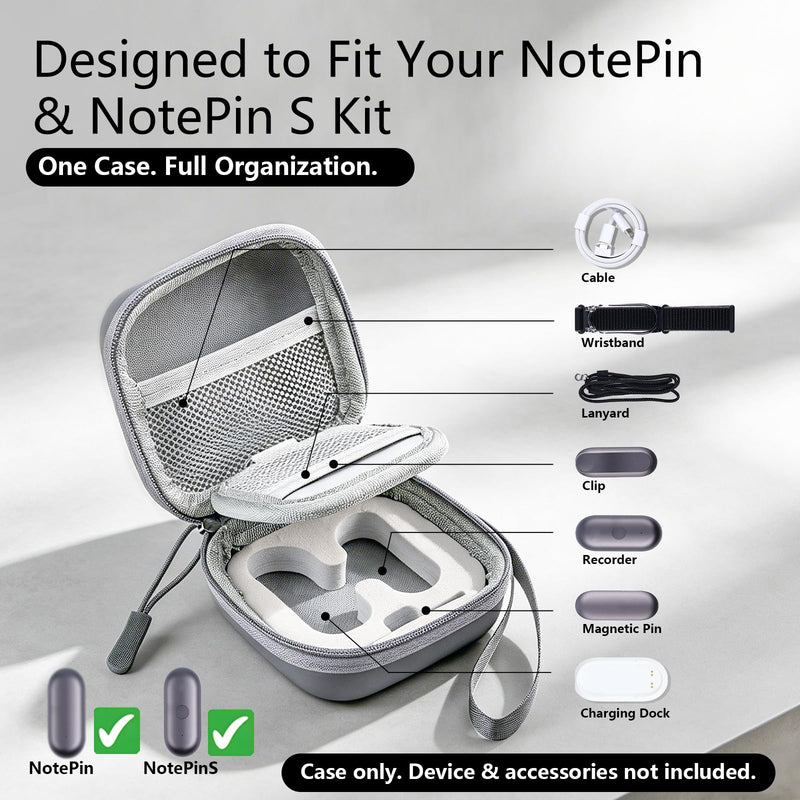 Carrying Case for Plaud NotePin/NotePin S Palm-Size (Case Only) | Faux Leather EVA Hard Shell Organizer, Splash-Resistant & Scratch-Resistant, All-in-One Storage for Your NotePin Kit