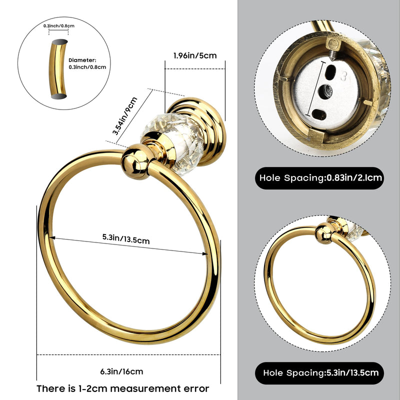 Crystal Gold Towel Ring, Gold Bathroom Towel Holder Ring, Golden Towel Rack Hanger Home Hand Towel Ring Towel Holder for Bathroom Wall Mounted Bathroom Accessory