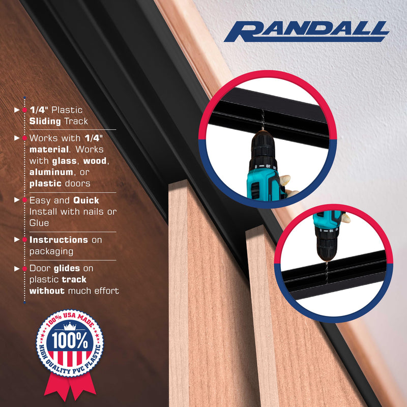 Randall Manufacturing 1/4" Plastic Sliding Door Track (Black, 4 FT Long) Black