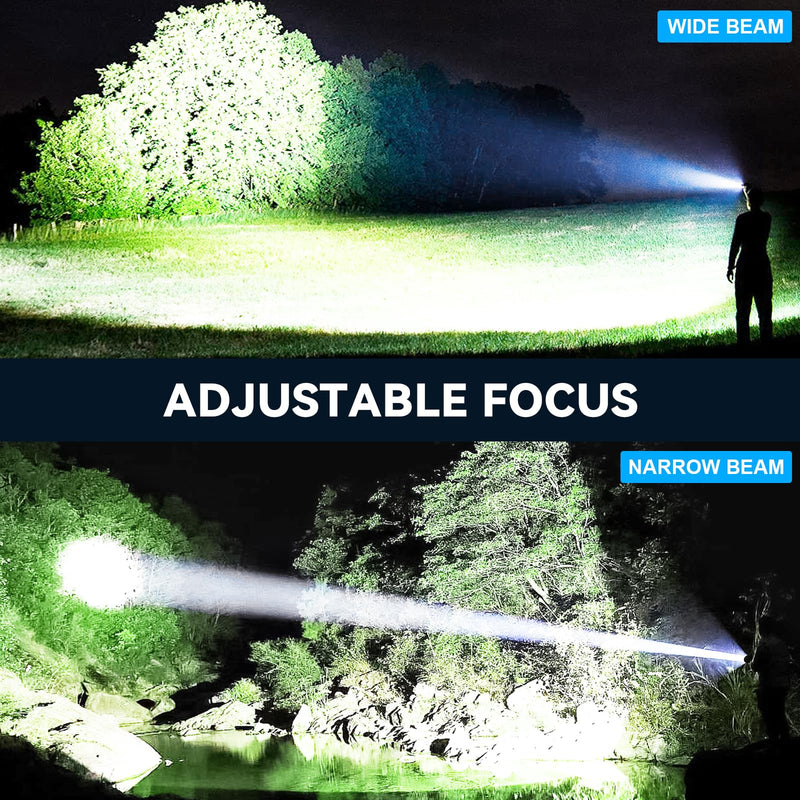 Flashlight Rechargeable LED High Lumens, 99,000 Lumens Super Bright Flash Lights with 5 Modes, Adjustable，Waterproof Powerful Linterna for Home, Camping(2 Pack)