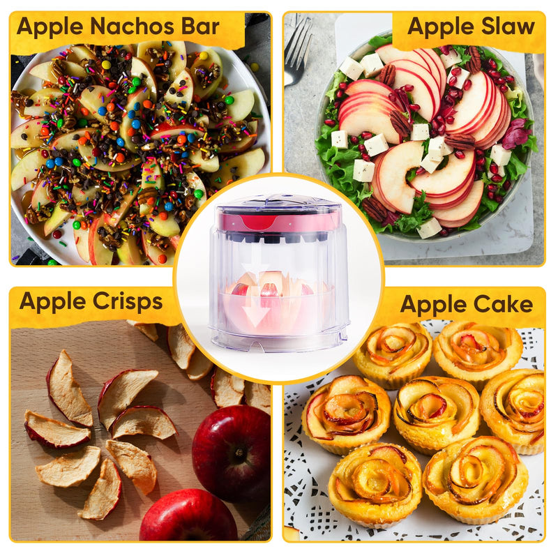 Newness 5.12-Inch Apple Slicer - 8 Slices, Ultra-Safe & Heavy-Duty Stainless Steel Extra Large Apple Cutter, Upgraded Cut Apples All The Way Through, with Red Bowl