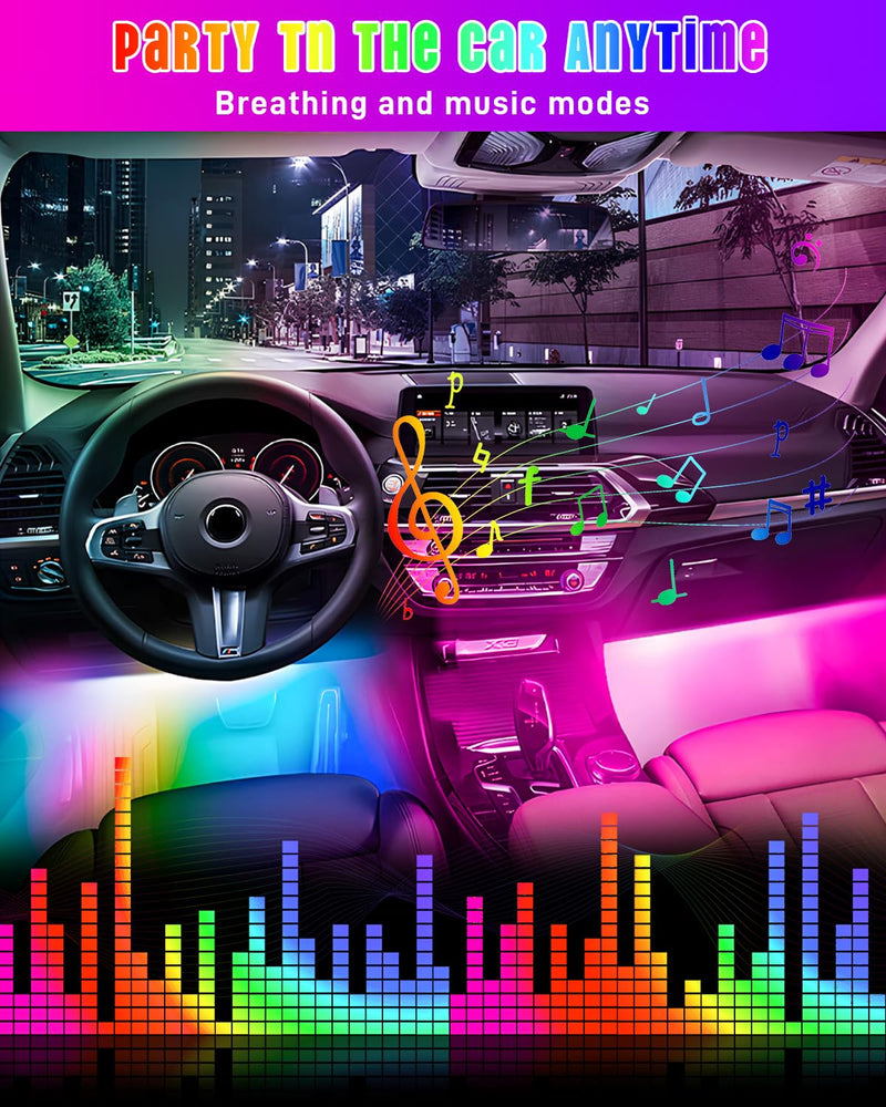 StoneBanks Car Strip Lights Interior, LED RGB USB C Under Dash Lighting, 12V Footwell Neon Internal Lights Kit, Smart APP Control and Remote Dual Control, Multicolor Music Mode and DIY Mode 48 LEDs