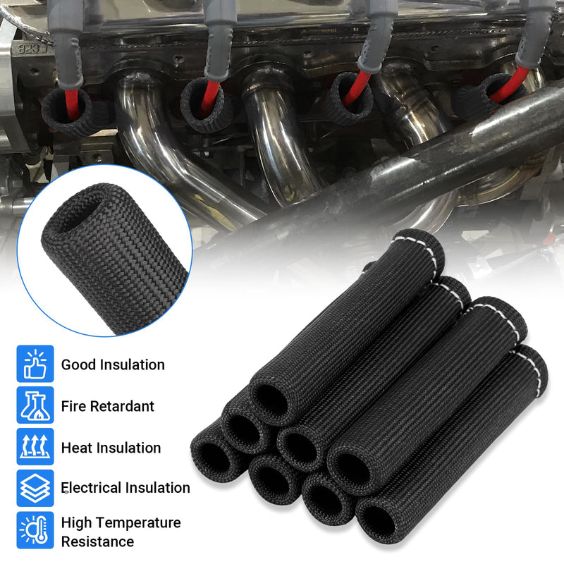 Spark Plug Wire Heat Shield Sleeve 2500° Spark Plug Boot Protector Boots Wrap for SBC BBC 350 454 8PCS Plug Wire Covers Black