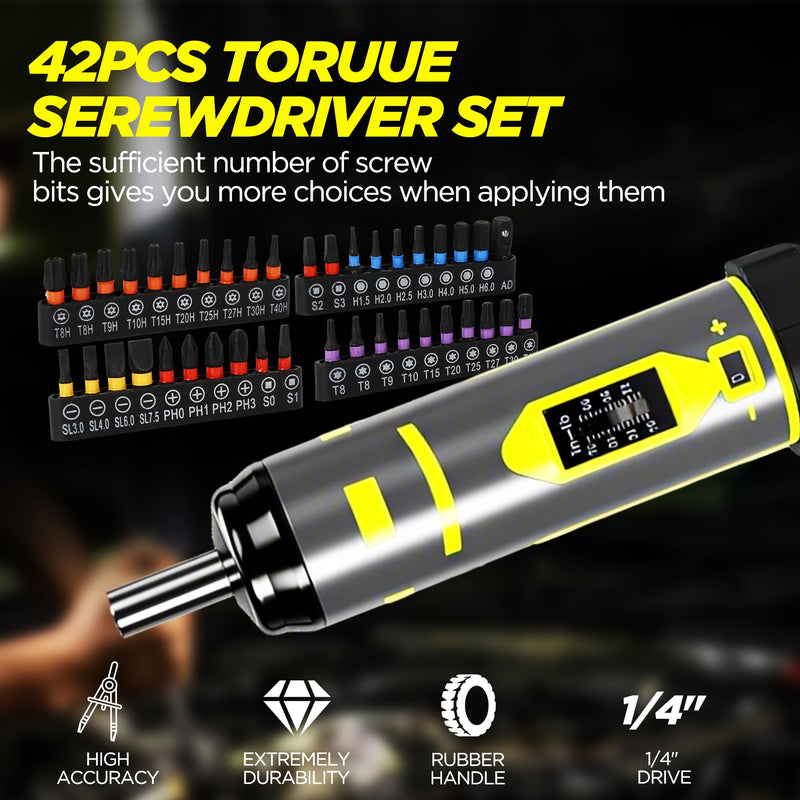 Torque Wrench Screwdriver Set,10-70 Inch Pounds, 40 S2 Bits - Hex,Torx, Flat,Phillip,Square and Torx Security Bits for Accurizing Scope Mounting, Bicycle Repairing and Maintenance (42PC) Screwdriver/42pc