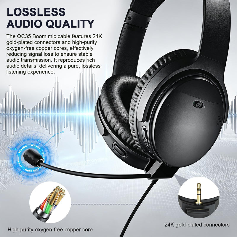 QC35 Boom Microphone for Bose QuietComfort 35 & QC35 II Headphones | QC35 Microphone Cable with Mute Switch for iPhone 15/16/17, MacBook Air/Pro, iPad Pro/Air/Mini, 4ft