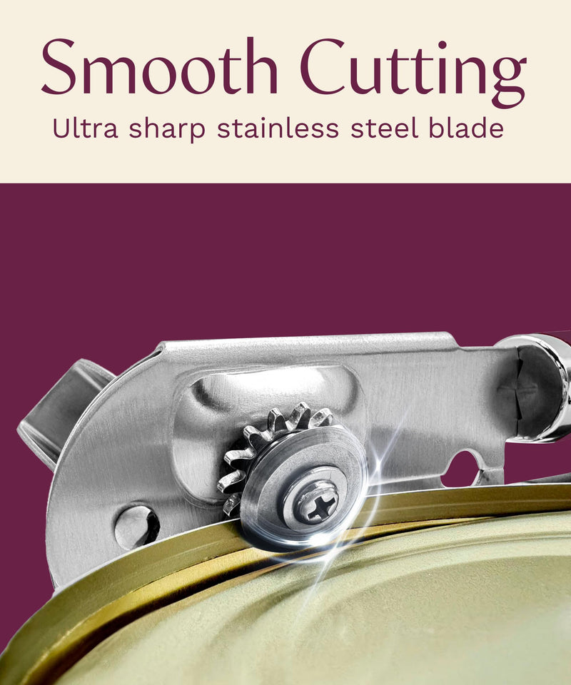 Premium Multifunctional Magnetic Manual Can Opener and Bottle Opener, Heavy Duty Stainless Steel Sharp Cutting Blade and Oversized Easy Turn Knob, Soft-Touch Handle, Kitchen Use, Mauve