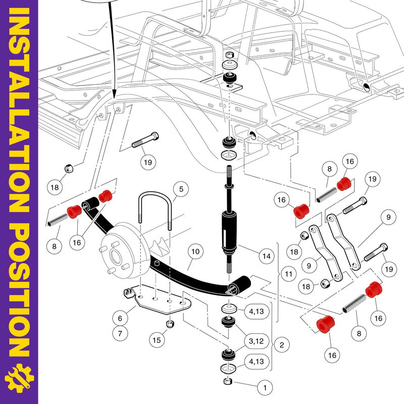 EZGO TXT Spring Bushing Kit, Golf Cart Leaf Spring Shackles Polyurethane Bushing Sleeve for 1994-Up EZGO TXT/Medalist and 1981-Up Club Car DS, Replace Parts OE 70289-G02 70291G-01 1015583 1012303