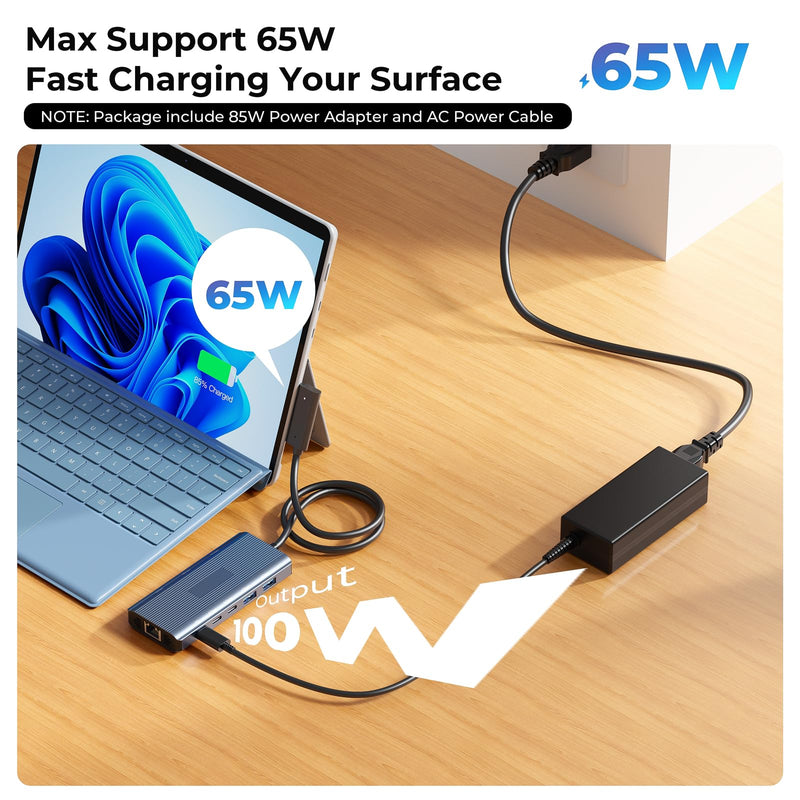 Surface Docking Station 4K HDMI Display, 10-in-1 Surface Pro Dock with Power Supply for Microsoft Surface Pro 12/11/10/9/8/7/6/5/4/3, Surface Laptop 7/6/5/4, Surface Go/Book/Laptop Go Black-962