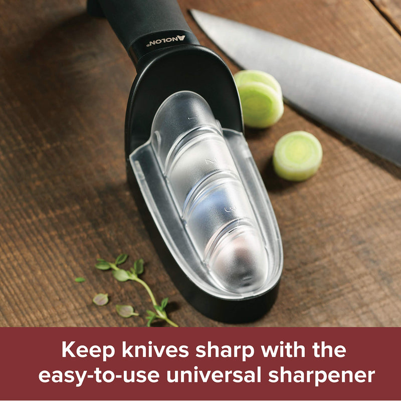 Anolon 47998 AlwaysSharp Kitchen Universal Knife Sharpening for Straight Blade Knives, 9 Inch, Black Knife Sharpener