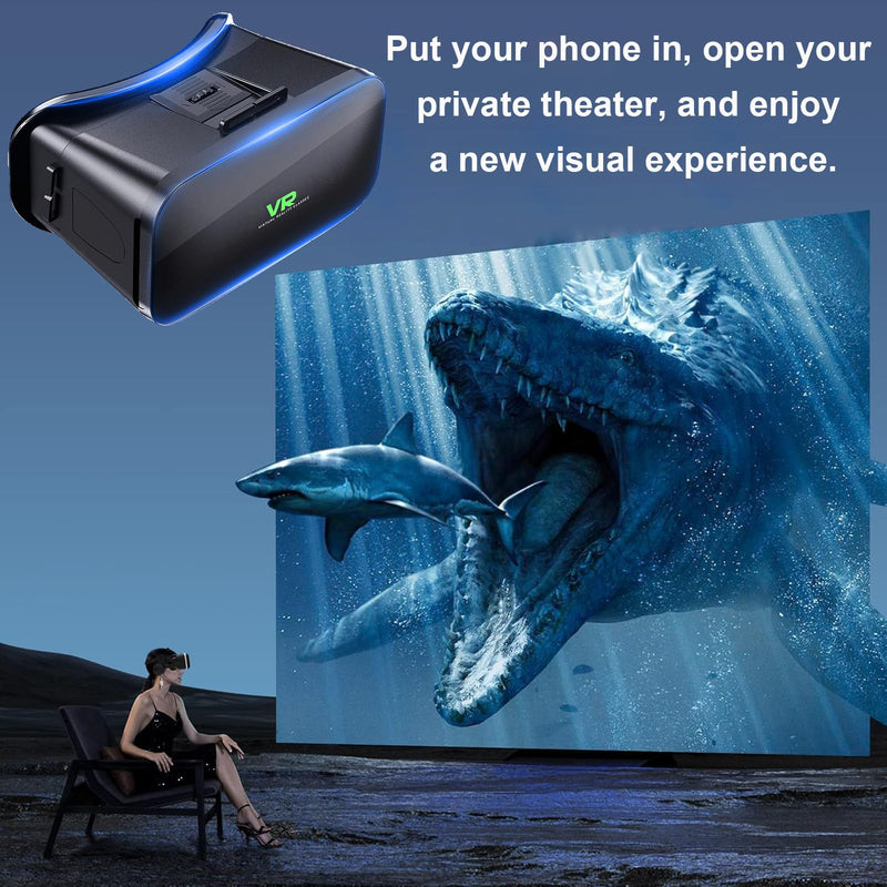 3D VR Headset, Virtual Reality 3D VR Glasses, Anti-Blue Light Adjustable 3D Headset Helmets for iPhone or Android Compatible with 4.5” to 6.7” inch with Controller(Black) Black
