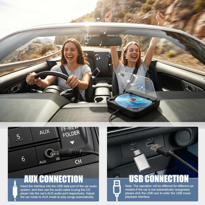 CD Player for Car, External Portable Car CD Players with USB/AUX Adapter | Universal USB CDs Player with Remote Control for Vehicle Laptop TV Computer for Android 4.4 and Above | Black