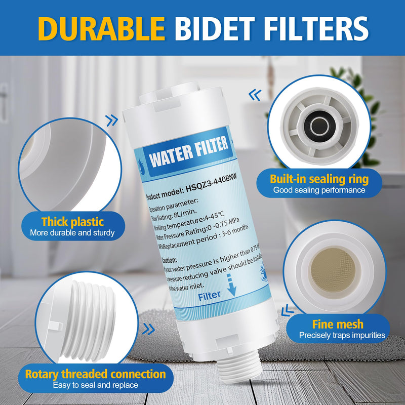 4 Pack Bidet Water Filter and Adapter for Electric Bidet Toilet Seats, Reduce Mineral Deposits & Soften Hard Water, Essential Protection for Smart Toilet, Compatible with 1/2", 3/8", 1/4" Hoses 4