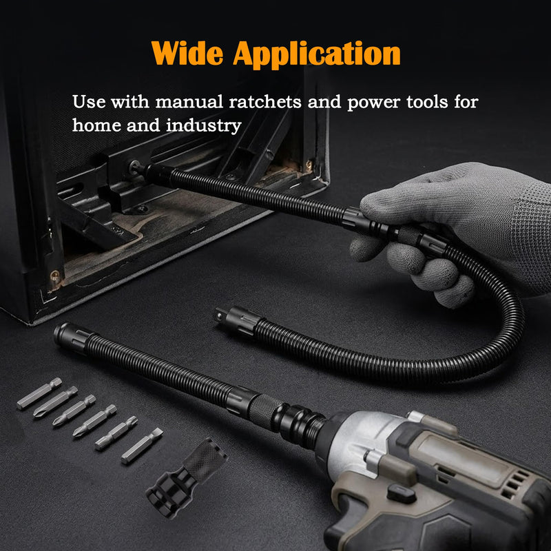 1/2" Drive Flexible Socket Extension Set, 10" & 14" Heavy Duty Flex Ratchet Extension Bar, Electric Ratchet Extender, Steel Torque Socket Extender for Engine Bays & Tight Spaces(4-Piece)