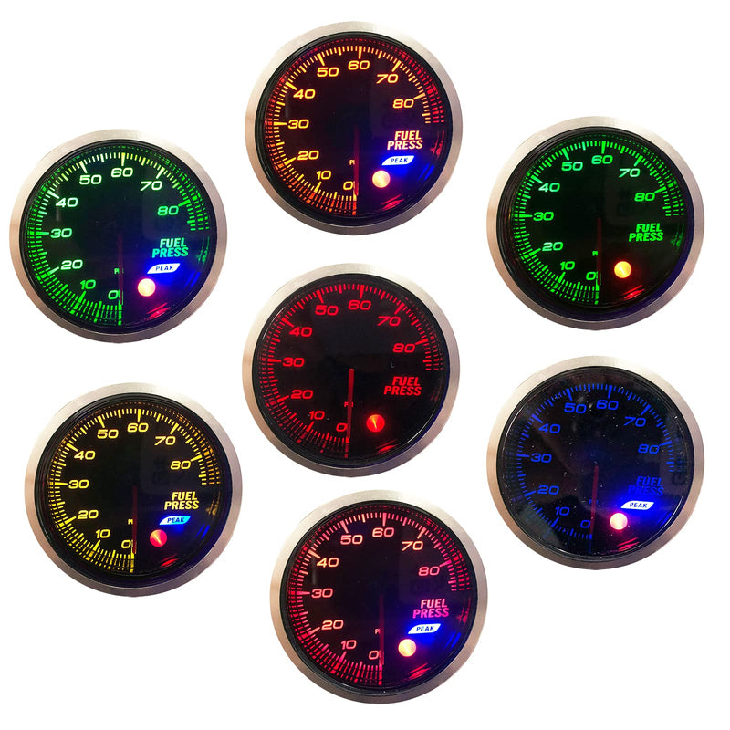 52mm 2-1/16" Fuel Pressure Gauge 7 Color 0-80 PSI Meter with Press Alarm Includes Electronic Sensor and Stepper Motor - Black Dial - Smoked Lens