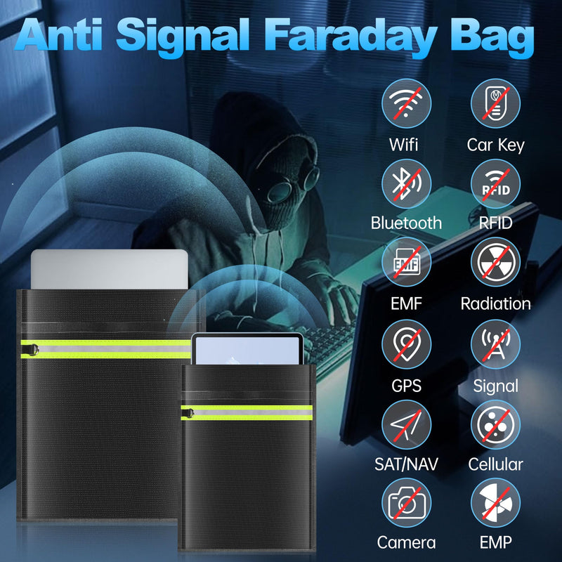 5 Pack Faraday Bags EMP Proof,Faraday Cage for Laptops Tablets Phones Car Keys,Faraday Bags with Handle&Reflective Strip,EMP bags for Electronics,Fireproof Waterproof RFID Signal Blocker Faraday Pouch