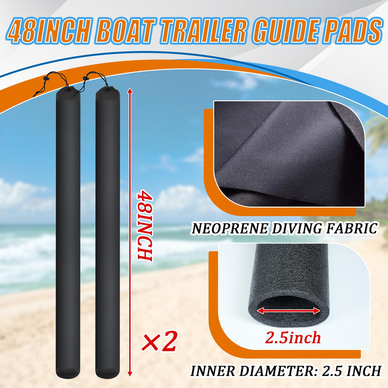 48/60 Inch Thickened Foam Boat Trailer Guide Pole Pad and Cover with Capped End Heavy Duty Boat Trailer Guide Pads for Ski Boat, Fishing Boat or Sailboat Trailer 48 inch