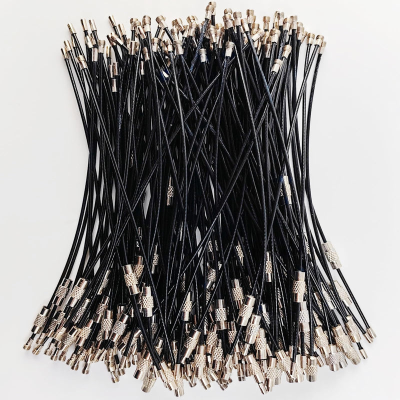 50PCS Black Stainless Steel Wire Keychains Cable, Key Rings, Heavy Duty Luggage Tags Loops Tag Keepers 1.5mm Twist Barrel (Cable Length: 5.9 inches)