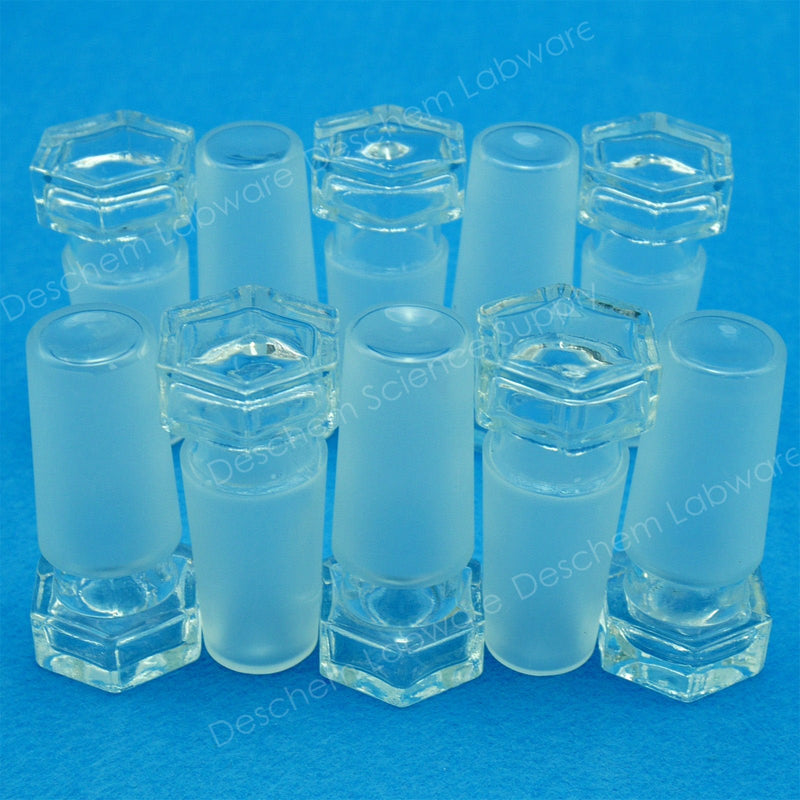 10Pcs 24/40 Lab Hollow Glass Stopper Laboratory Ground Joint Hexagonal Plug 10