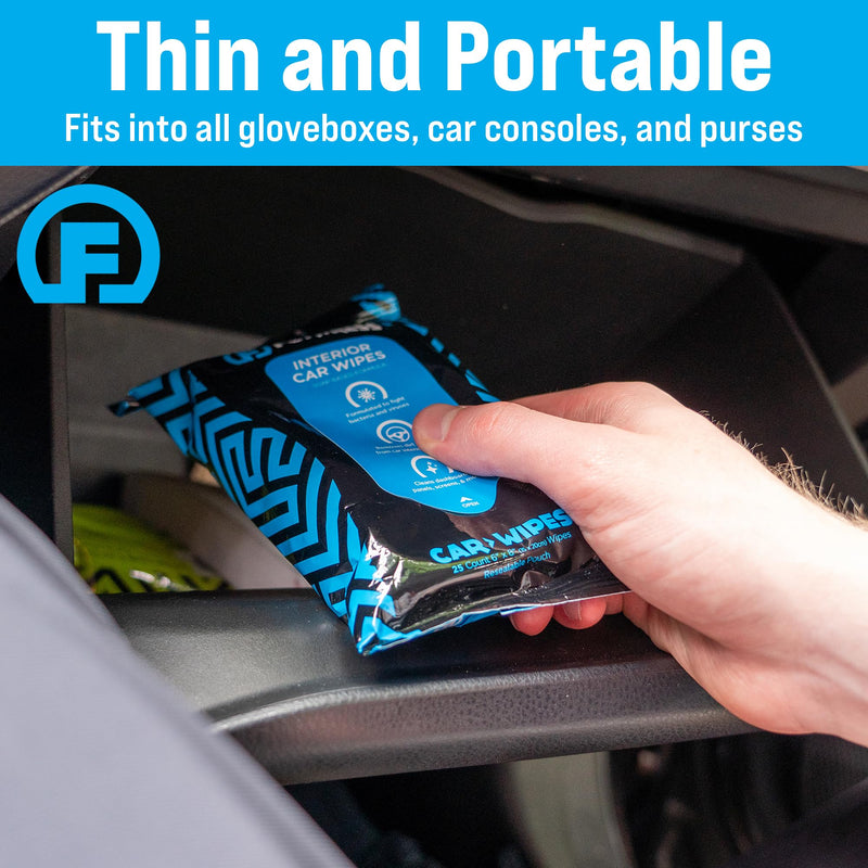 Fortress Car Interior Wipes (25 ct, Pack of 3) for Car Interior Cleaning, Dashboard, Seats, Detailing, and Steering Wheel [Travel Size] Skin-Safe Car Interior Cleaner Supplies No Microfiber Cloth