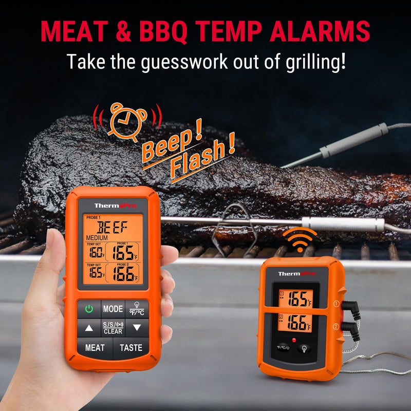 ThermoPro TP20 500FT Wireless Meat Thermometer with Dual Meat Probe, Digital Cooking Food Meat Thermometer Wireless for Smoker BBQ Grill Thermometer Beef Steak Fish Turkey Thermometer Orange